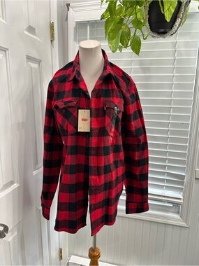 Levi's Red and Black Plaid Flannel Shirt with Tag